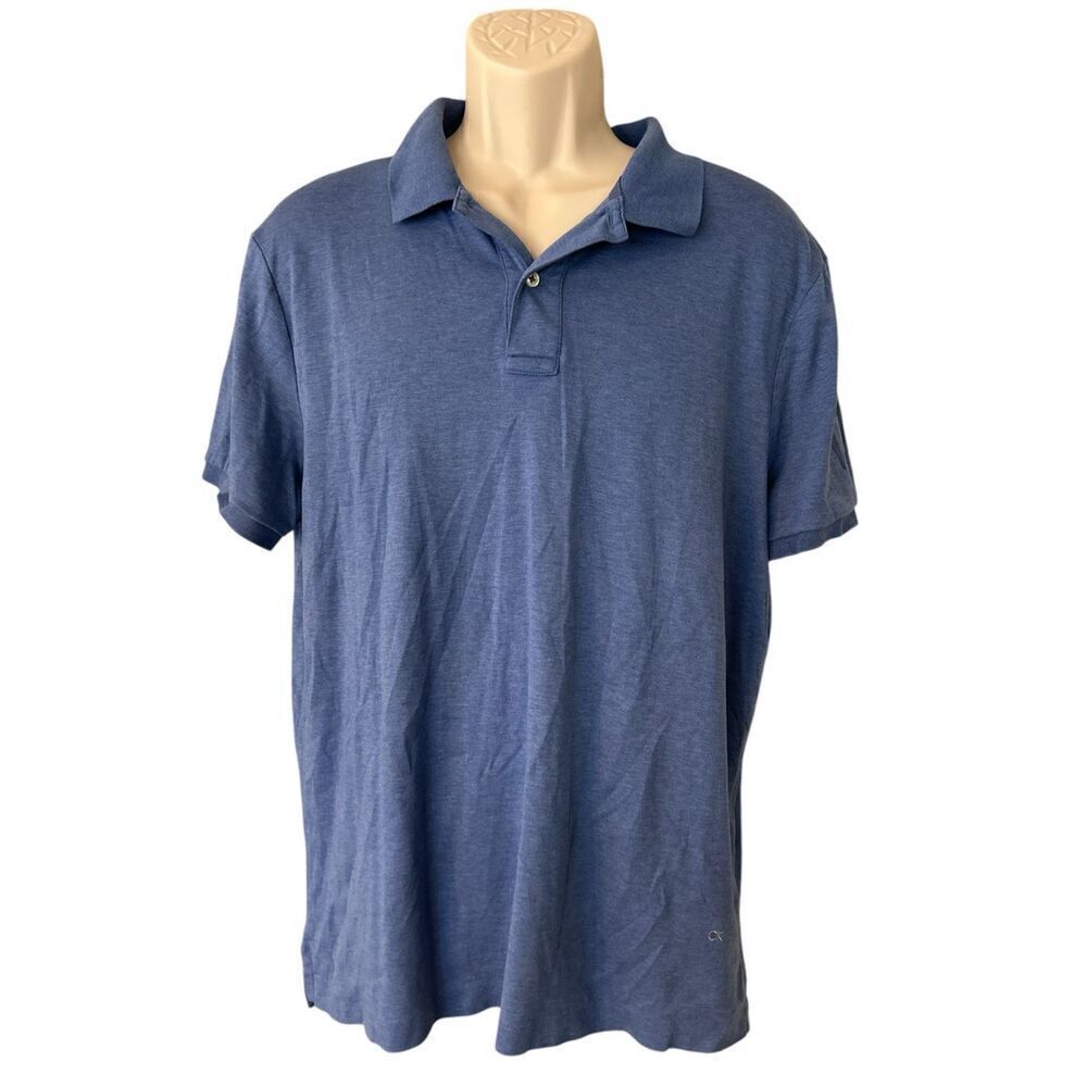 Calvin Klein Mens Heather Blue Cotton Short Sleeve Polo Shirt Size Large